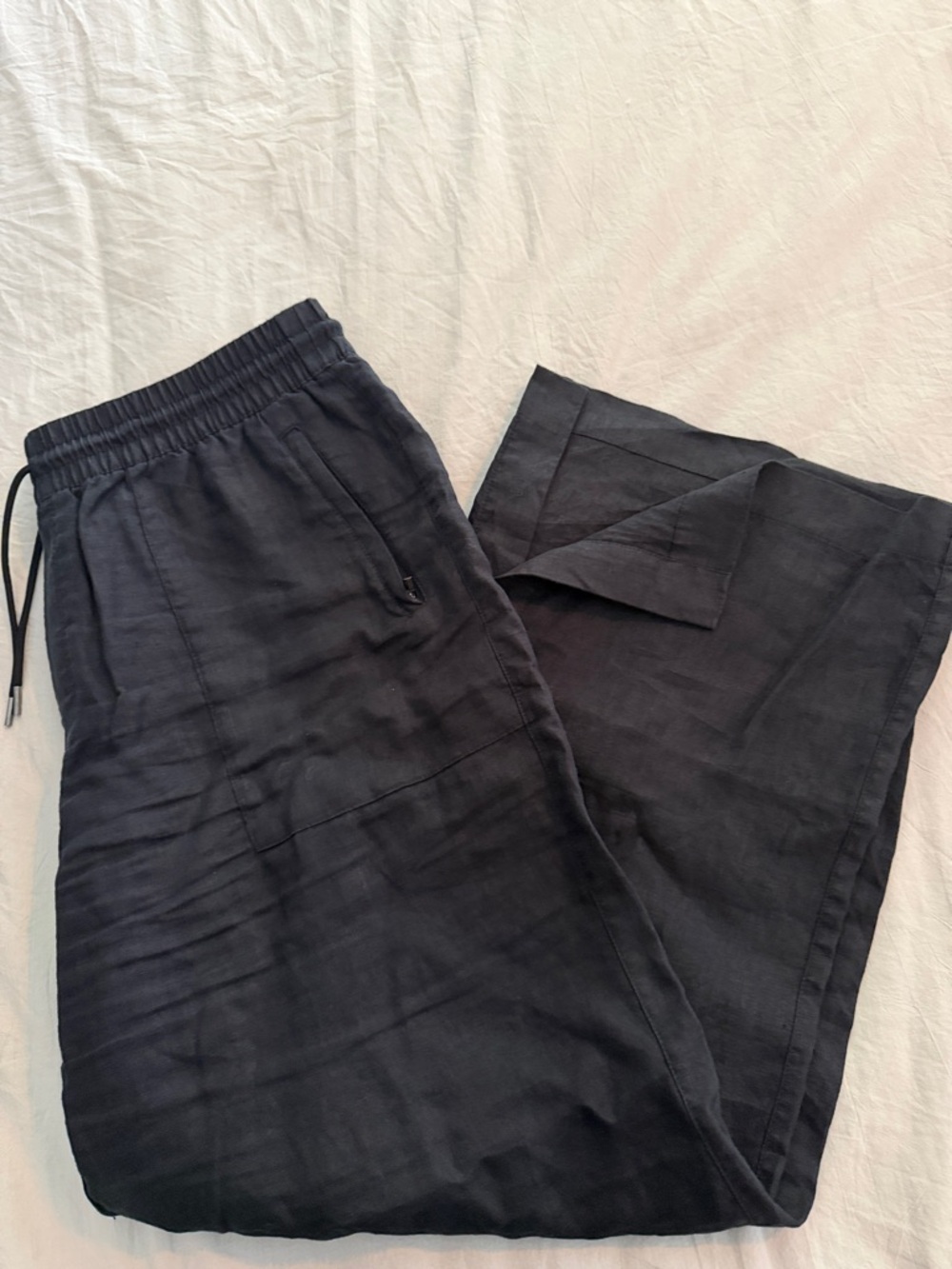 Athleta Black 100% Linen Wide-Leg Drawstring Pants